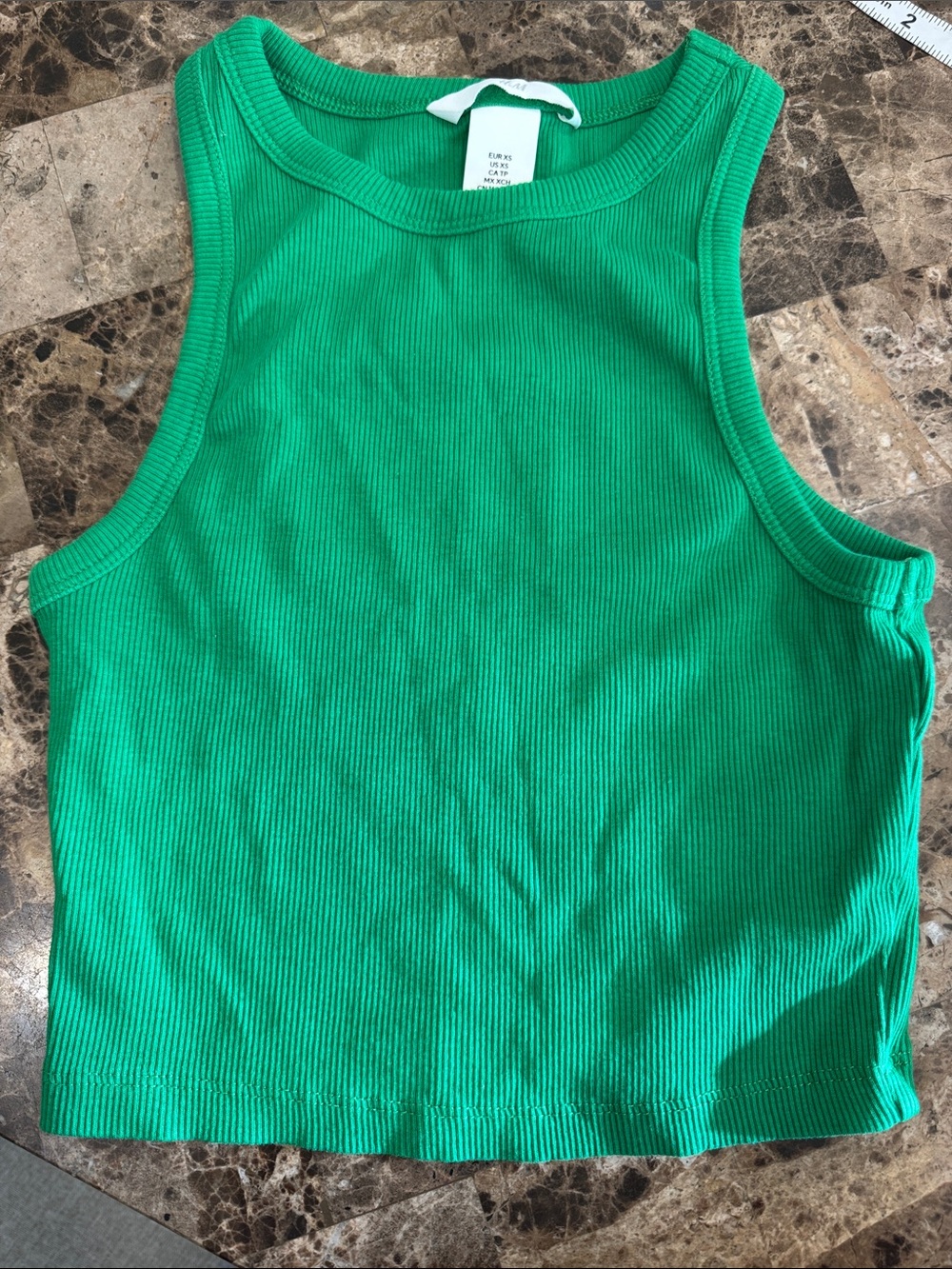 H&M Green Ribbed Crop Tank Top Size XS
